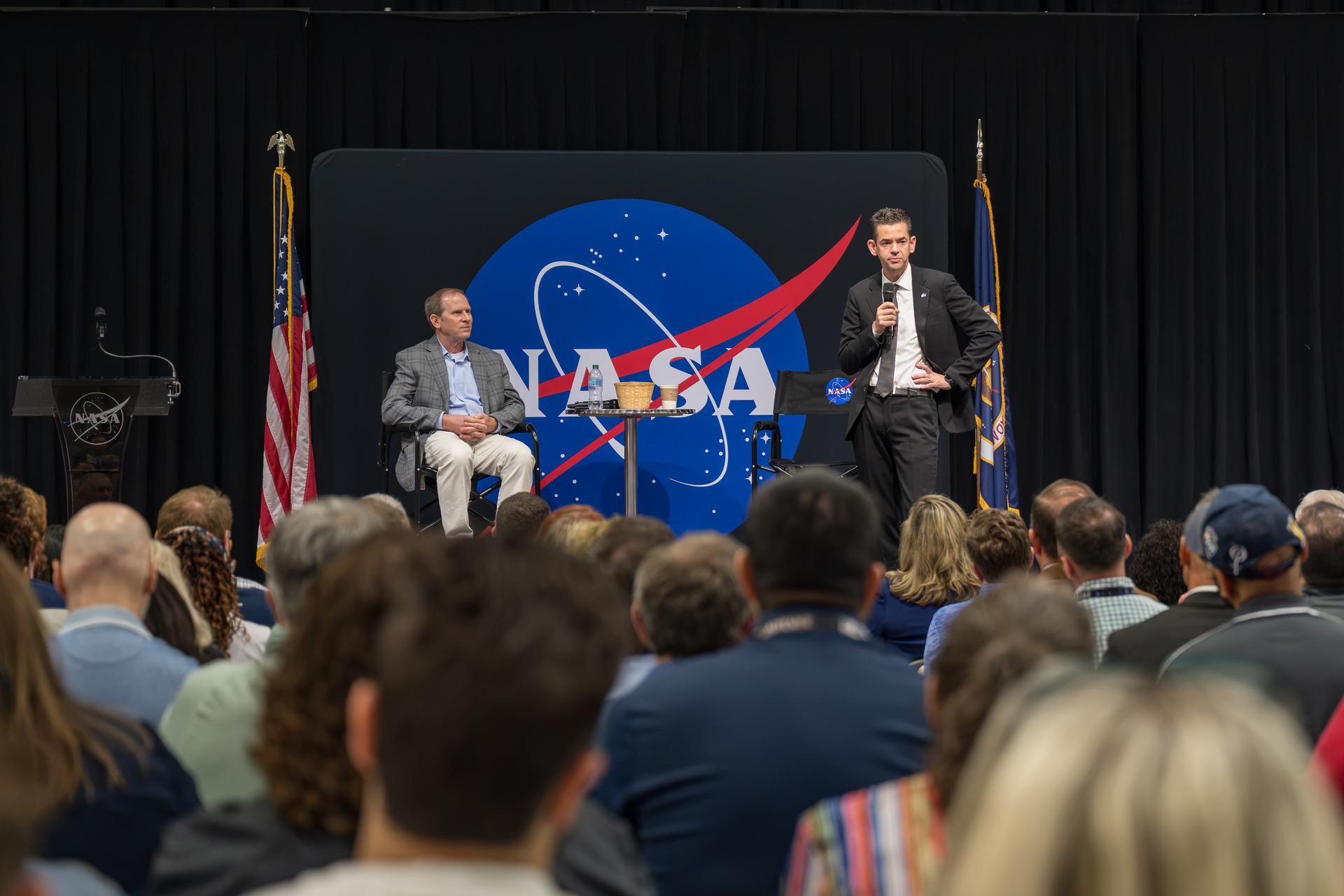 NASA Administrator Jared Isaacman visited Marshall Space Flight Center in Huntsville, Alabama, on Friday, Sept. 18, 2026. The administrator hosted an all-hands for Marshall team members, joined by Marshall Associate Director Roger Baird, and answered questions from the workforce.